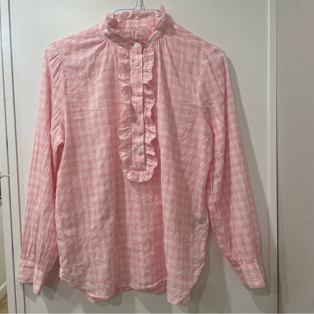 J. Crew Women’s Pink and White Gingham Checkered Blouse Valentine's Day Date